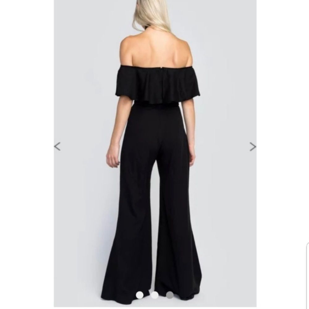 Wildfox Black Couture Harlow Off the Shoulder Wide Leg Jumpsuit [Size L] - Picture 3 of 6